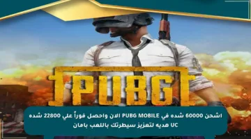 اشحن 60000 شدة في PUBG MOBILE الآن واحصل فوراً على 22800 شدة UC هدية لتعزيز سيطرتك باللعب بأمان